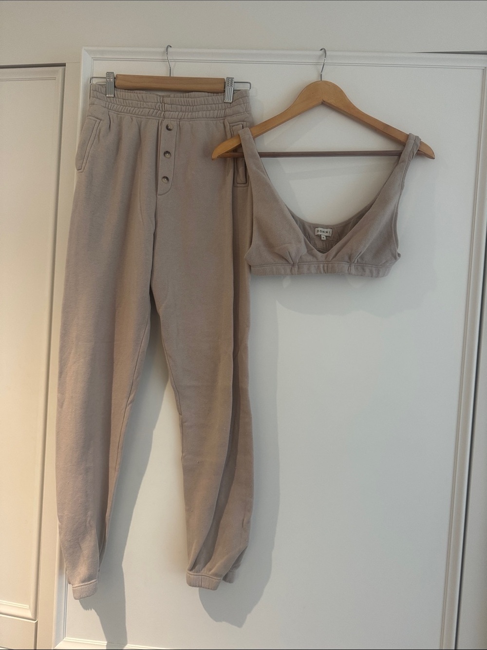 DONNI. Beige Lounge Joggers and Bralette Set